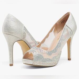 Dream Pairs women’s silver glitter gemstone mesh high heels pumps stilettos Sz 7